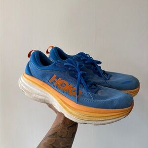 Hoka Men's Bondi 8 Vibrant Blue and Orange Athletic Shoes